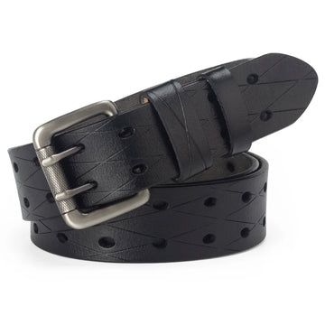 The Iron Double – Patterned Cowhide Belt with Twin-Track Toughness