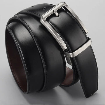 The Vantage – Genuine Split Leather Double‑Sided Belt with Rotating Alloy Pin Buckle