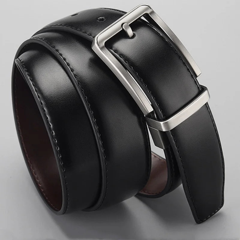 The Vantage – Genuine Split Leather Double‑Sided Belt with Rotating Alloy Pin Buckle